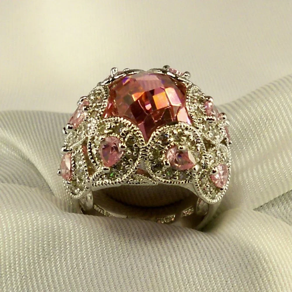 NEW Lite PINK Doublet Cut Cubic Zirconias DESIGNER Ring